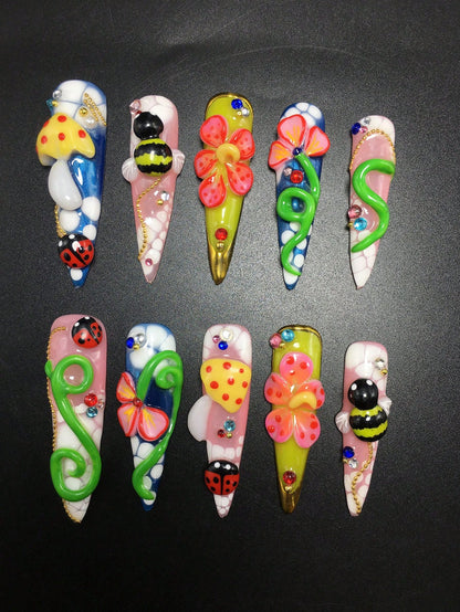 Bug Bloom press-on nails, second angle