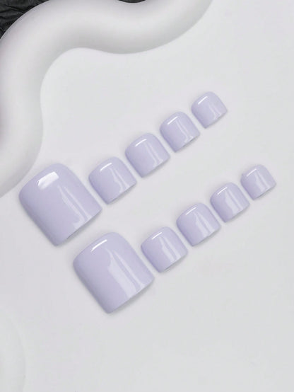 Lavender press-on toenails, angled view