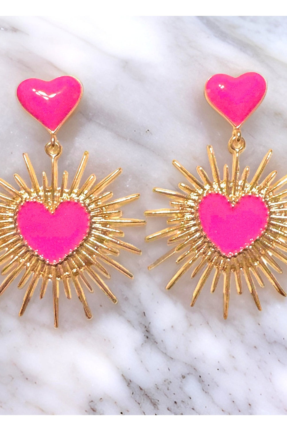 Pink Burst Milagro Corazon Dangle Earrings