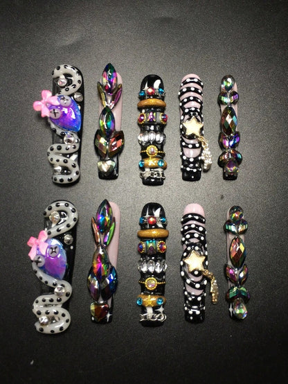 Serpent Siren press-on nails snake crystal detail