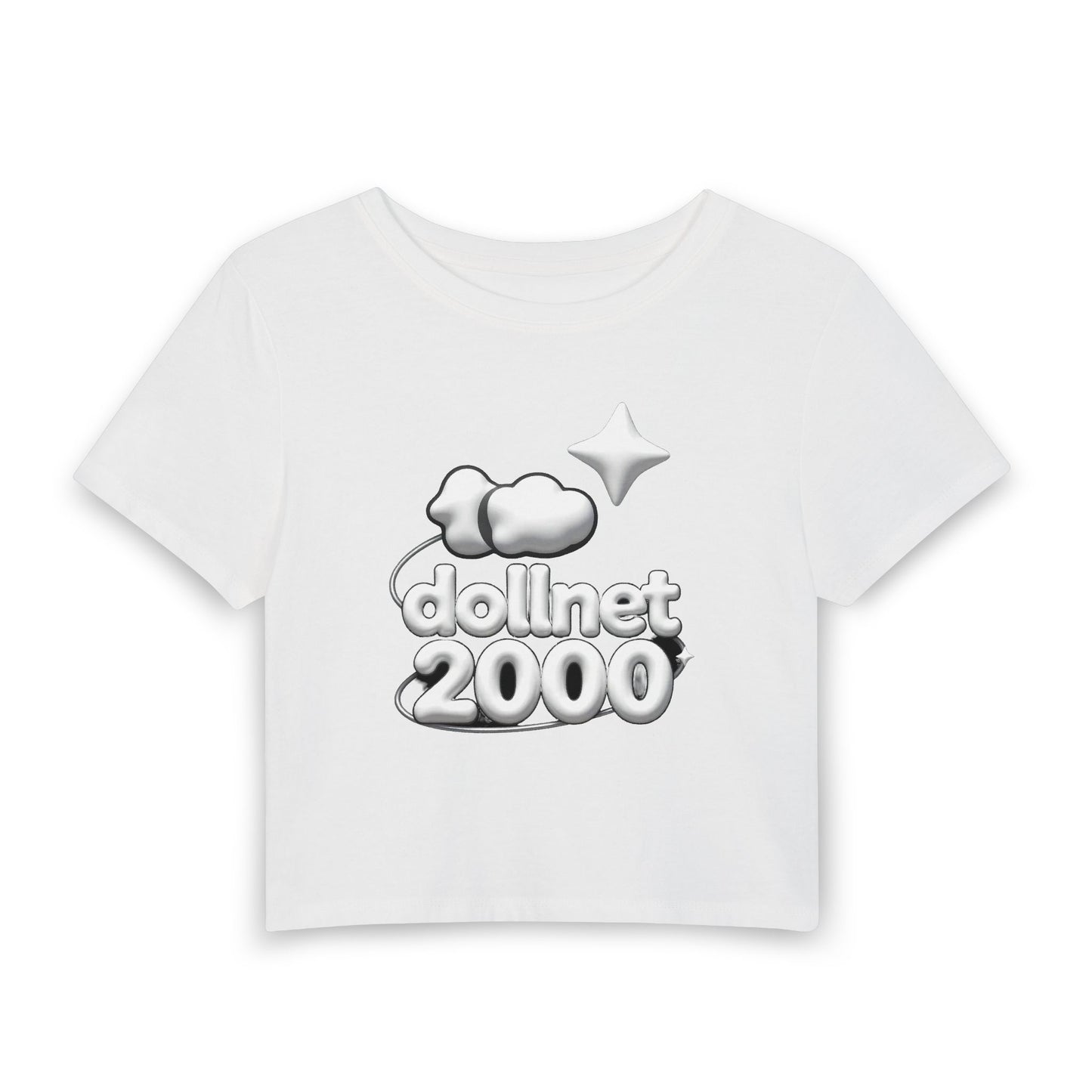 dollnet 2000 Puffy 3D Baby Tee - Y2K Graphic Fitted Top
