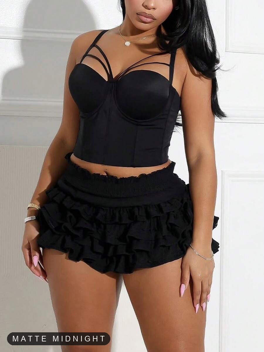 Matte Midnight ruffle skort detail