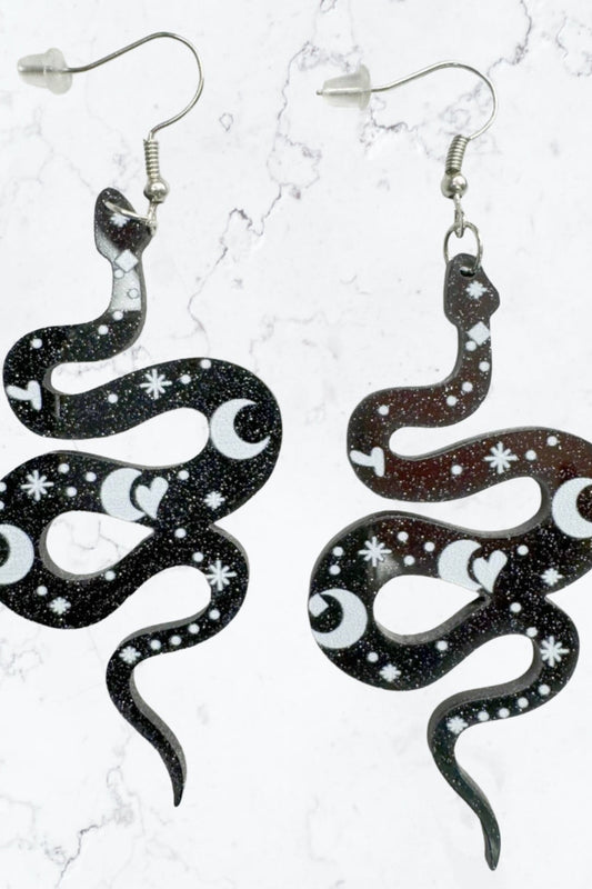 Cosmic Serpent Dangles - Snake Drop Statement Earrings