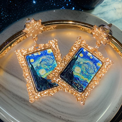 Van Gogh Starry Night Earrings - Art Print Statement Drops