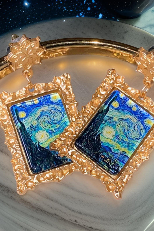 Van Gogh Starry Night Earrings - Art Print Statement Drops