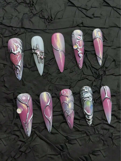 Pastel cat-eye stiletto press-on nails, full set