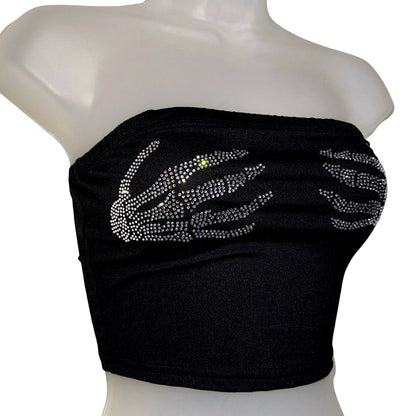 Glimmer Bones Strapless Crop Top - Silver