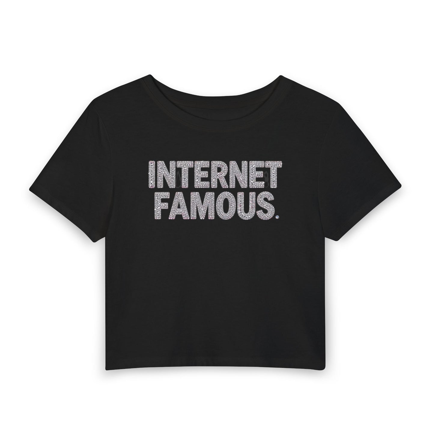 INTERNET FAMOUS Rhinestone Baby Tee - Y2K Graphic Fitted Top