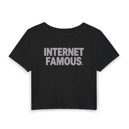 INTERNET FAMOUS Rhinestone Baby Tee - Y2K Graphic Fitted Top