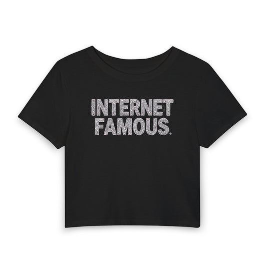 INTERNET FAMOUS Rhinestone Baby Tee - Y2K Graphic Fitted Top