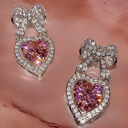 Glitz Bow Heart Dangle Earrings