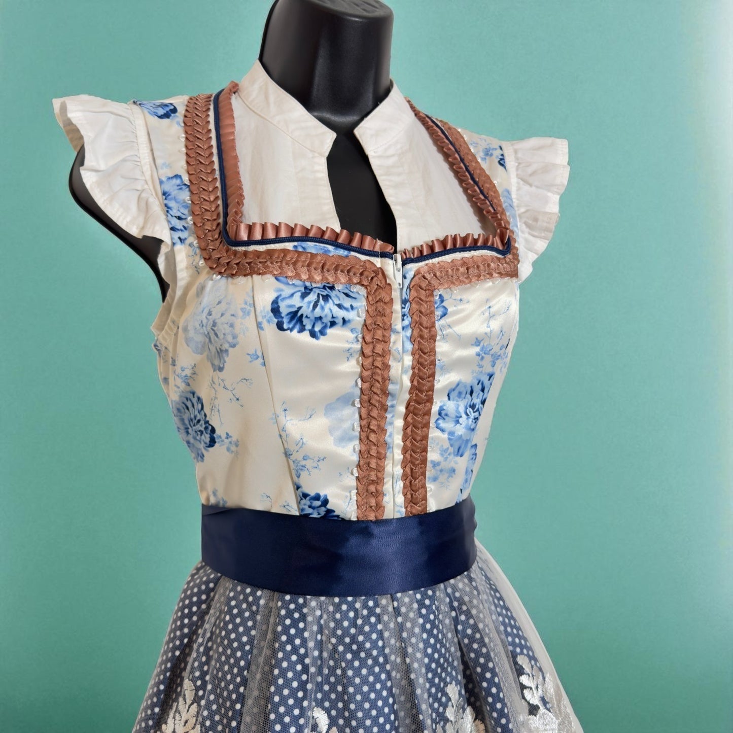 Blue Floral Lace Dirndl Dress Freya
