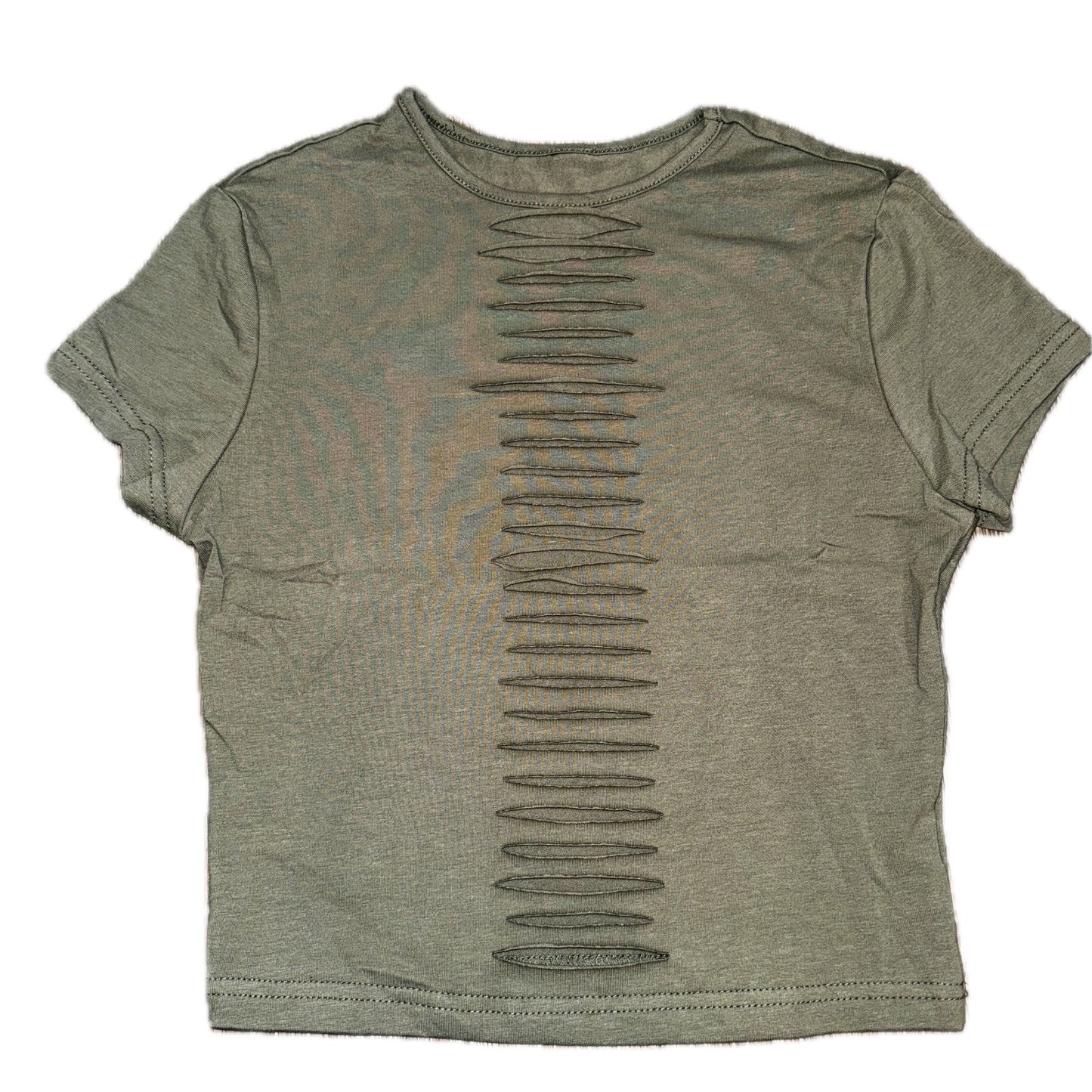 Olive Grunge Slit Crop Tee