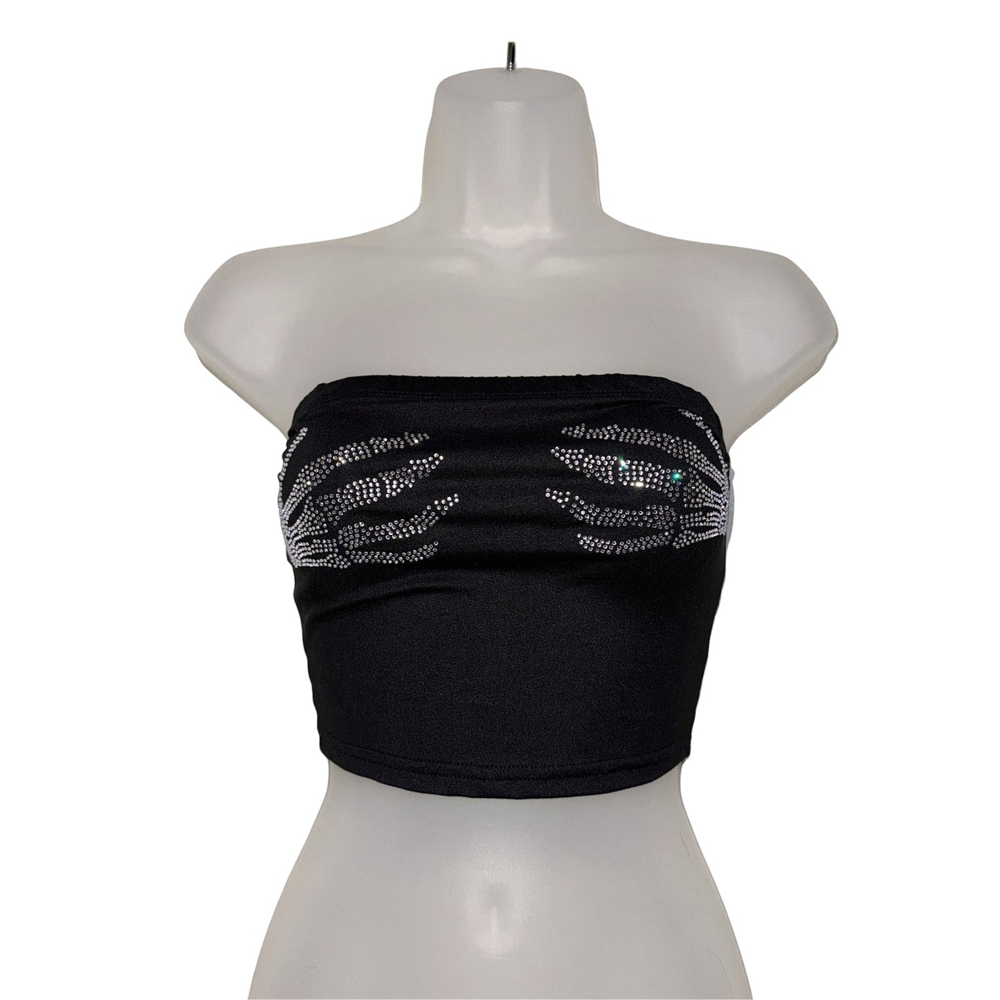 Glimmer Bones Strapless Crop Top - Silver
