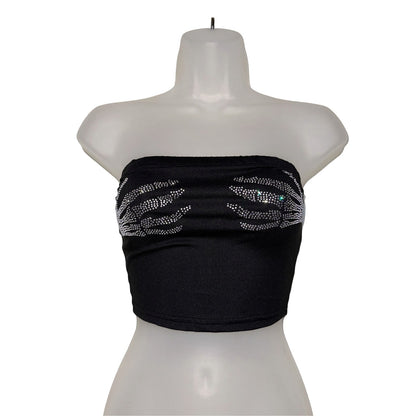 Glimmer Bones Strapless Crop Top - Silver