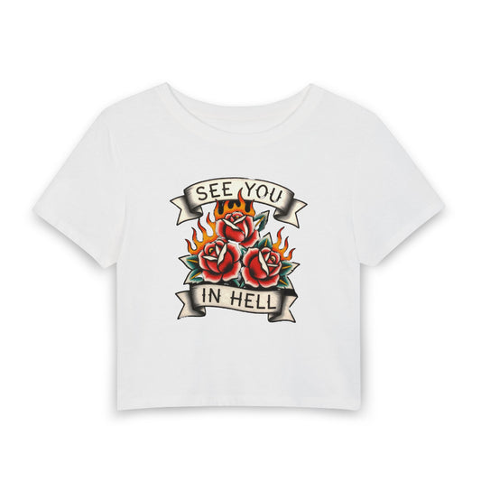 SEE YOU IN HELL Baby Tee - Y2K Graphic Fitted Top