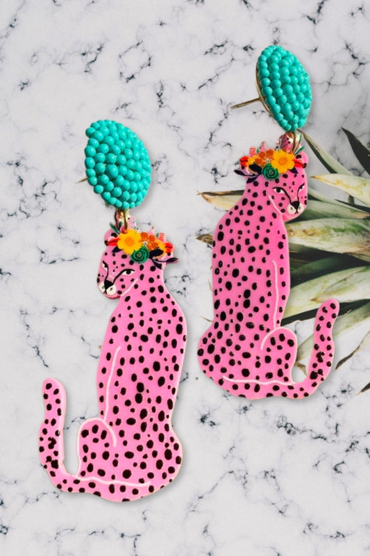 Tropical Cheetah Dangles - Animal Print Statement Earrings