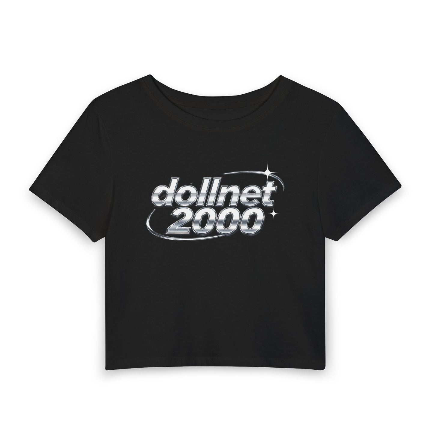 dollnet 2000 Chrome Orbit Baby Tee - Y2K Graphic Fitted Top