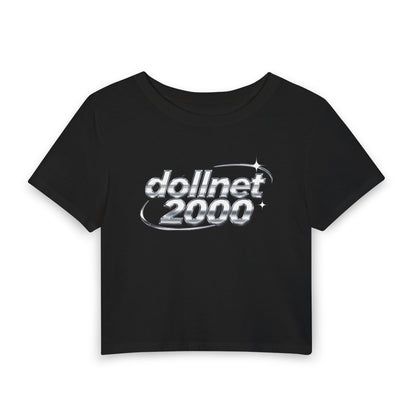 dollnet 2000 Chrome Orbit Baby Tee - Y2K Graphic Fitted Top