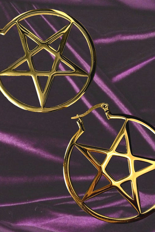New Gold Goth Pentagram Hoop Earrings Gothic Bae Pastel Wicca Witch Pentacle