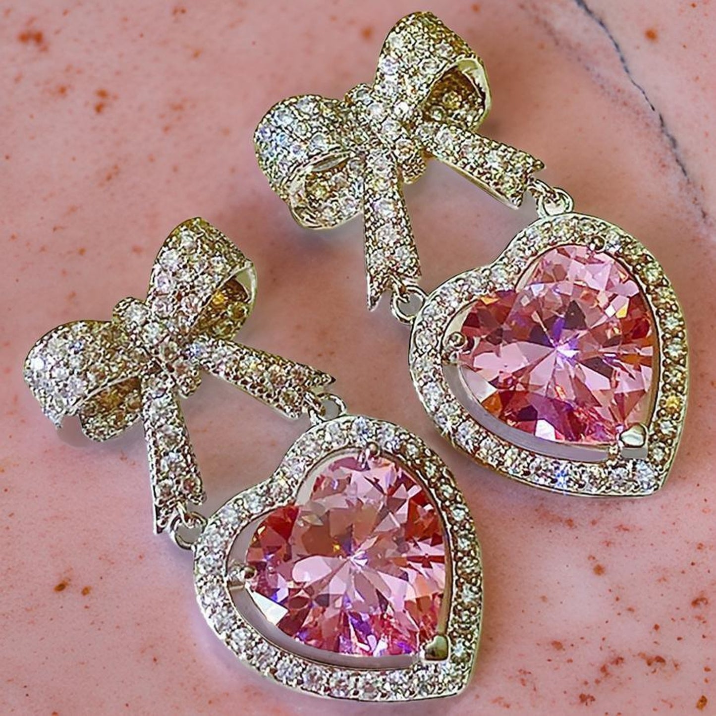 Glitz Bow Heart Dangle Earrings