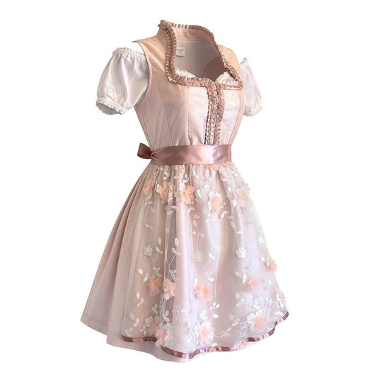 Pink Satin Floral Dirndl Dress Heidi