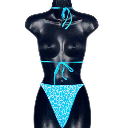 Blue Animal Print Leopard Triangle Bikini
