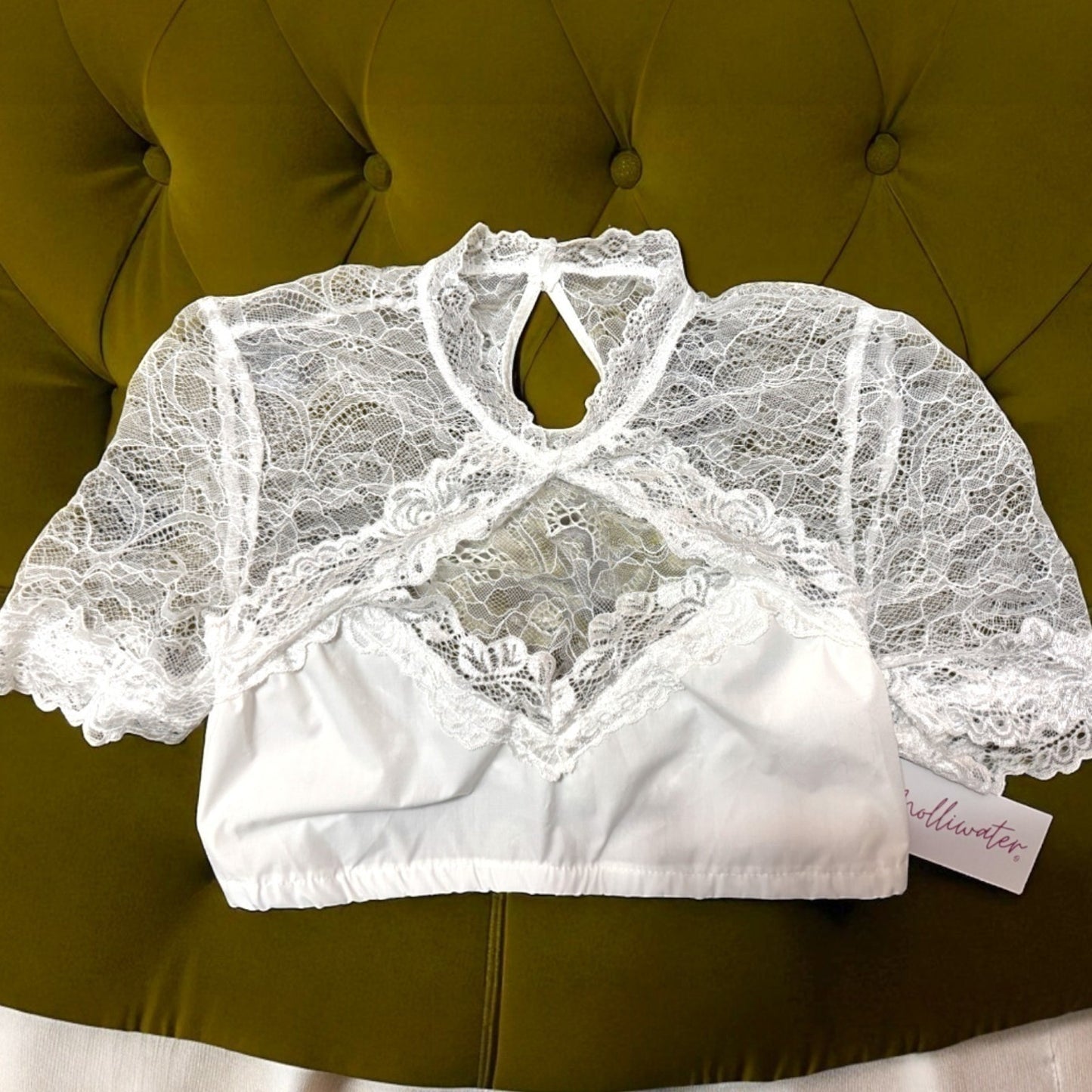 White Lace Keyhole Dirndl Blouse Gisela
