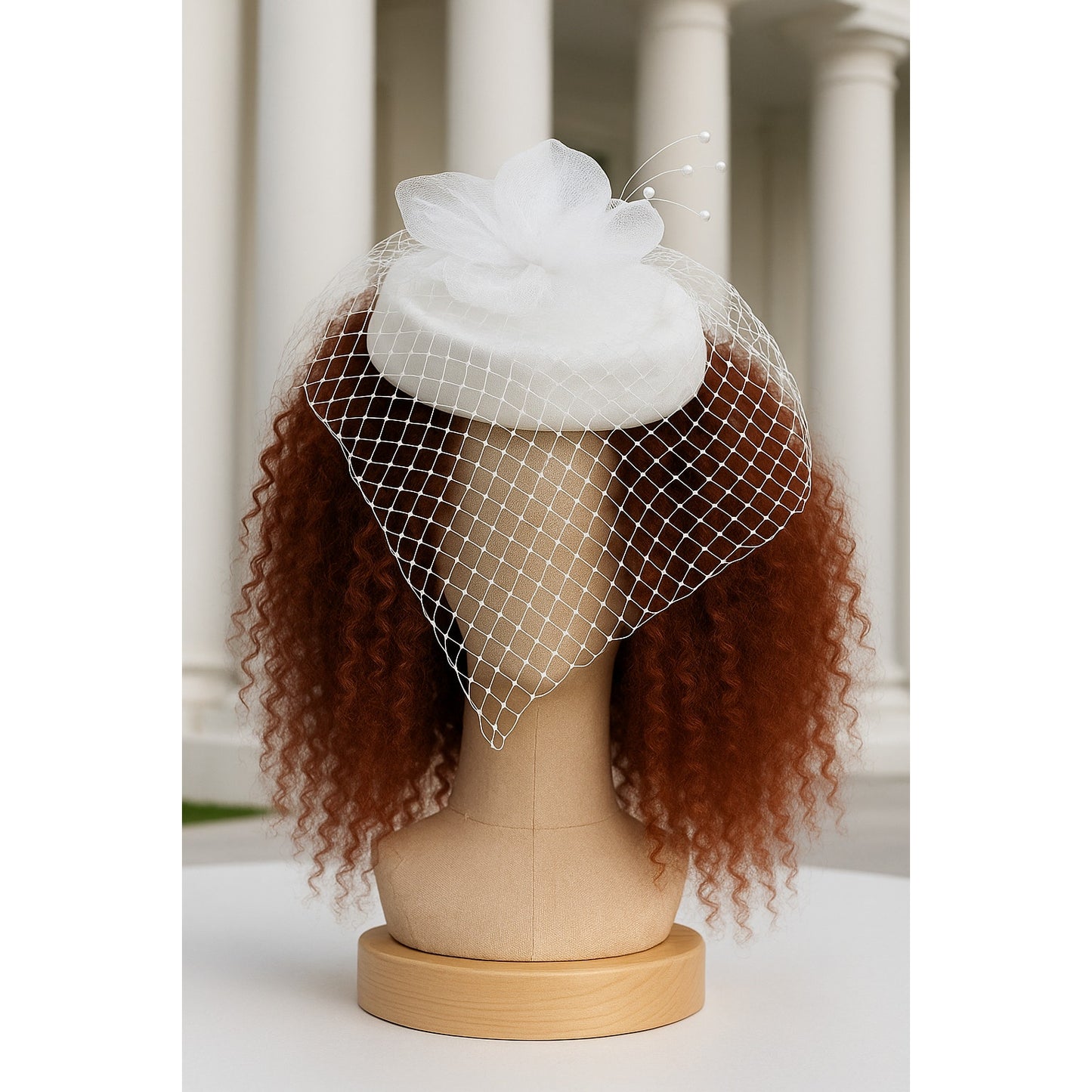 Blushing Vintage White Pillbox Bridal Hat