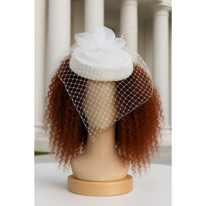 Blushing Vintage White Pillbox Bridal Hat