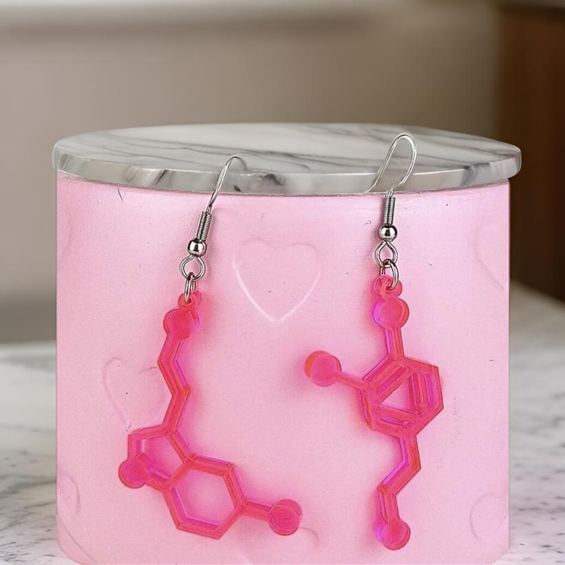 Dopamine Molecule Dangle Earrings - Pink