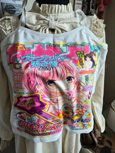Anime print cami tank detail