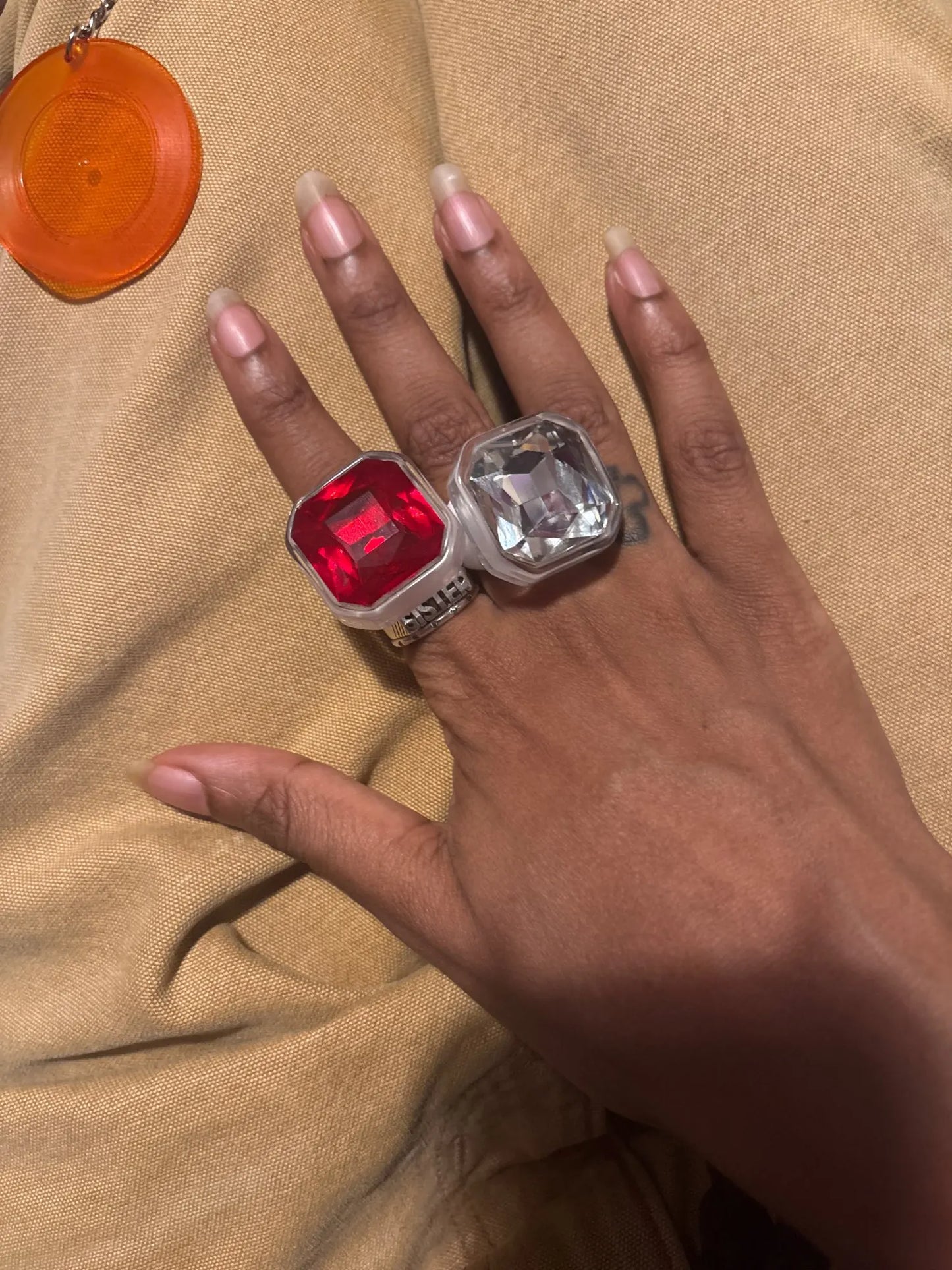 Customer photo - two cocktail rings worn together