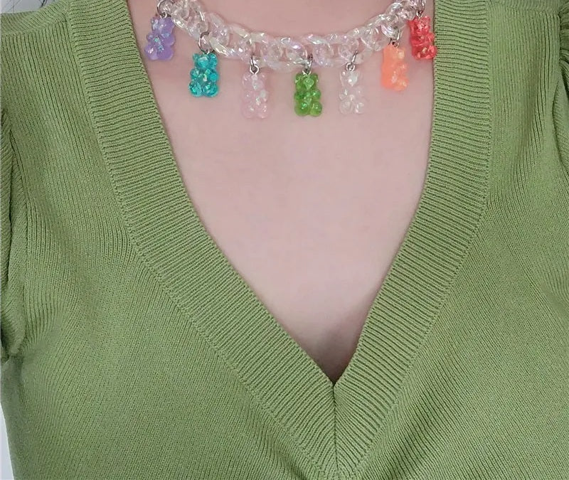 Close up of the candy bear charms on the chain