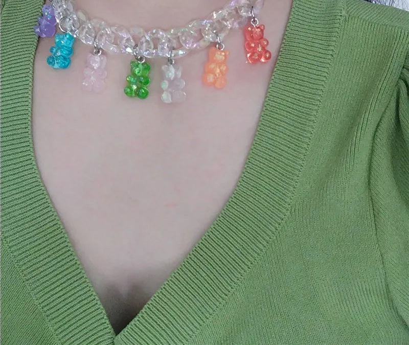 Bear charm choker styled on the neck