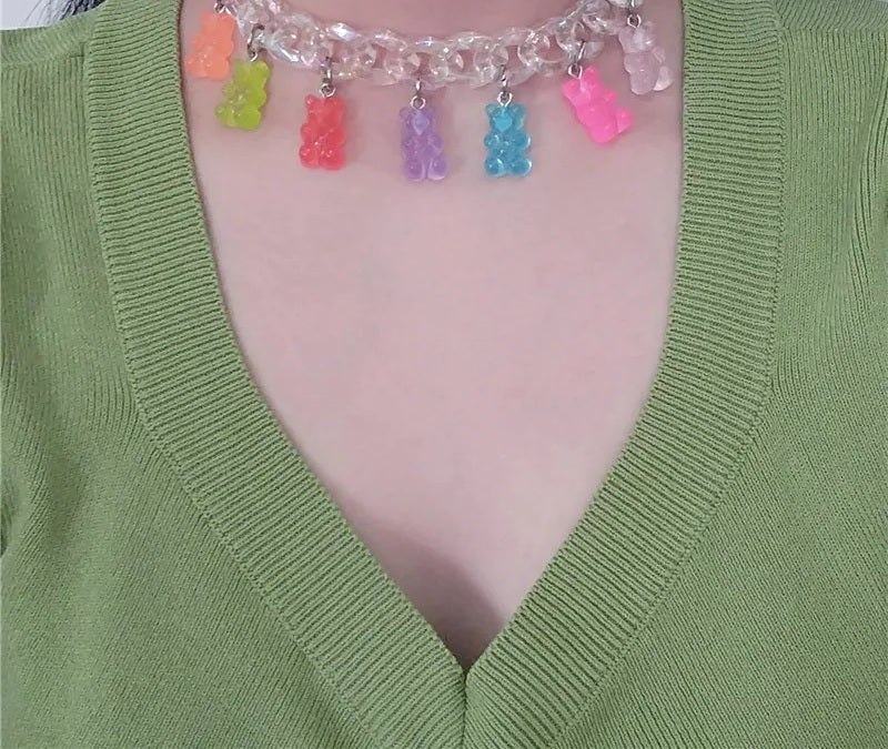 Rainbow bear charms on the iridescent chain