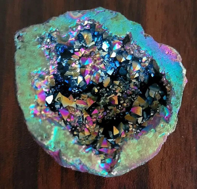 Customer photo - aura geode on a wood table