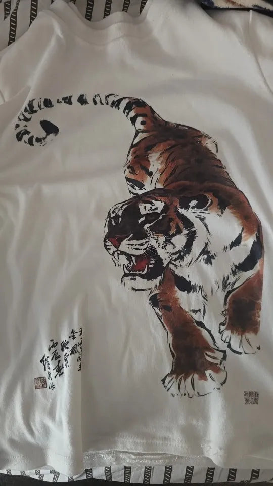 Tiger print long sleeve tee laid flat