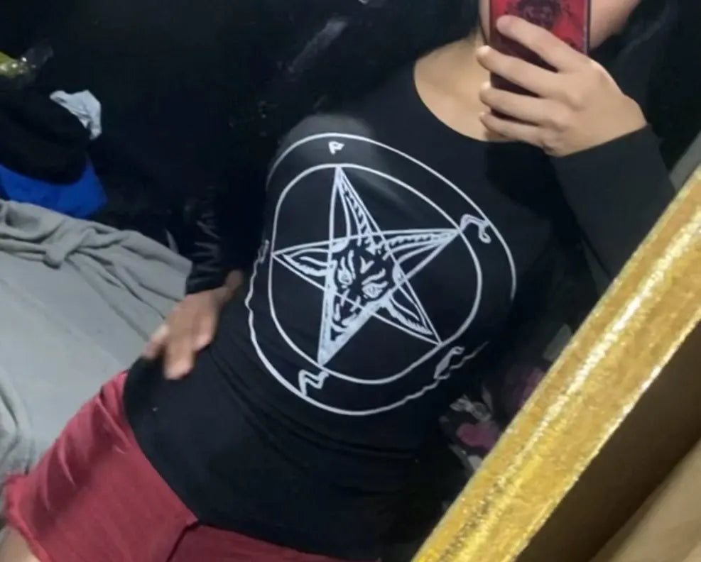 Sabbath Star long sleeve baby tee mirror shot