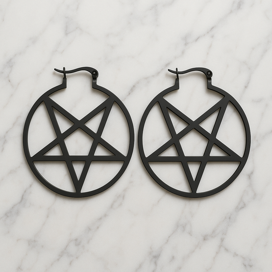 Black Goth Pentagram Hoop Earrings