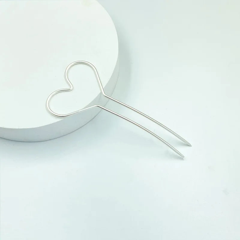 Matte Silver heart hair stick