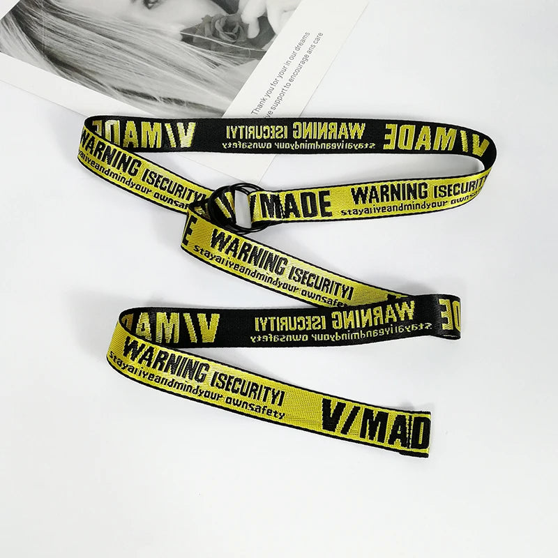 Acid yellow slogan belt coiled with double D-ring
