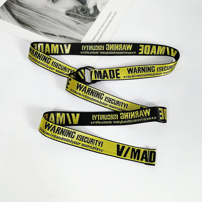 Acid yellow slogan belt coiled with double D-ring