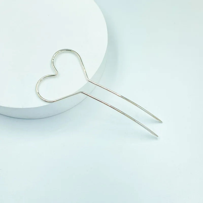 Polished Silver heart hair stick
