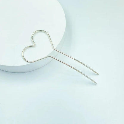 Polished Silver heart hair stick