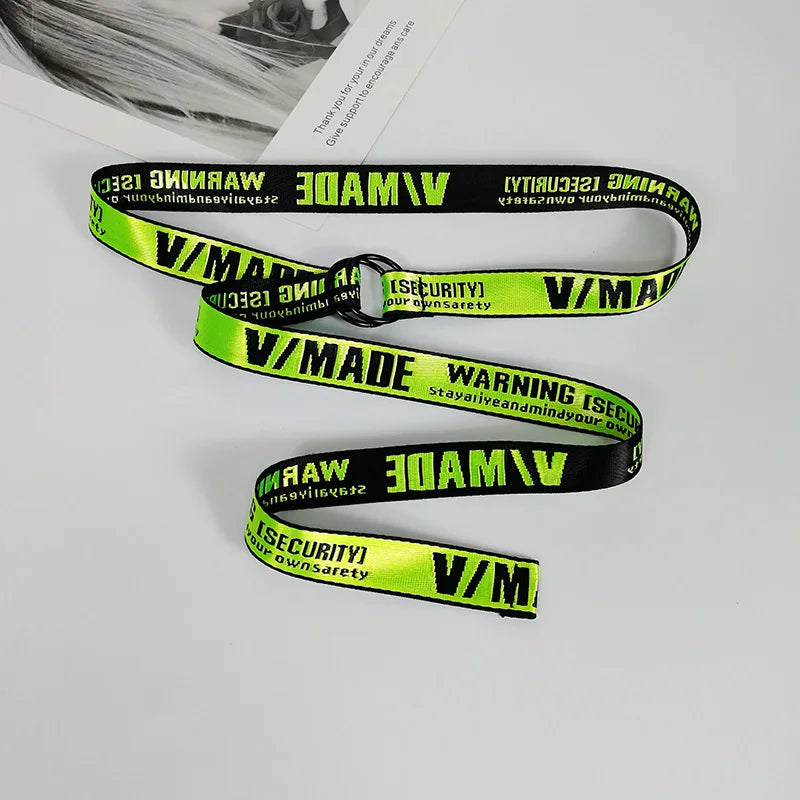 Security Risk slogan webbing belt in neon green