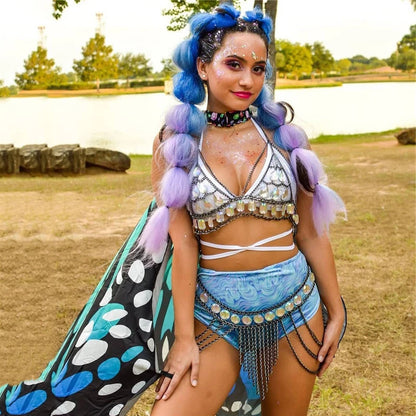 Rhinestone chain two piece set front view on model