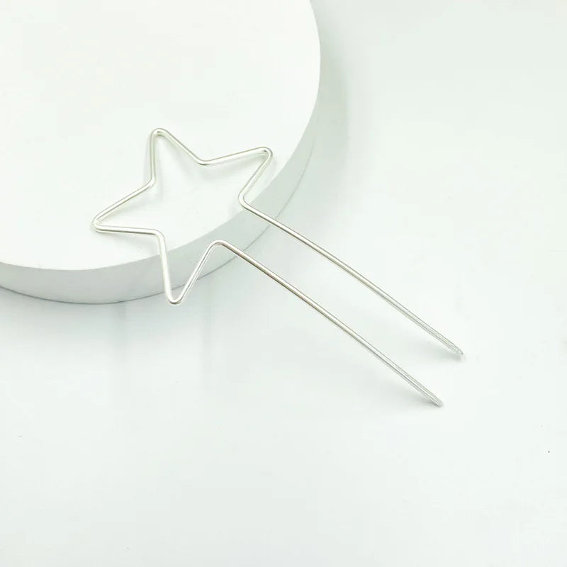 Matte Silver star hair stick