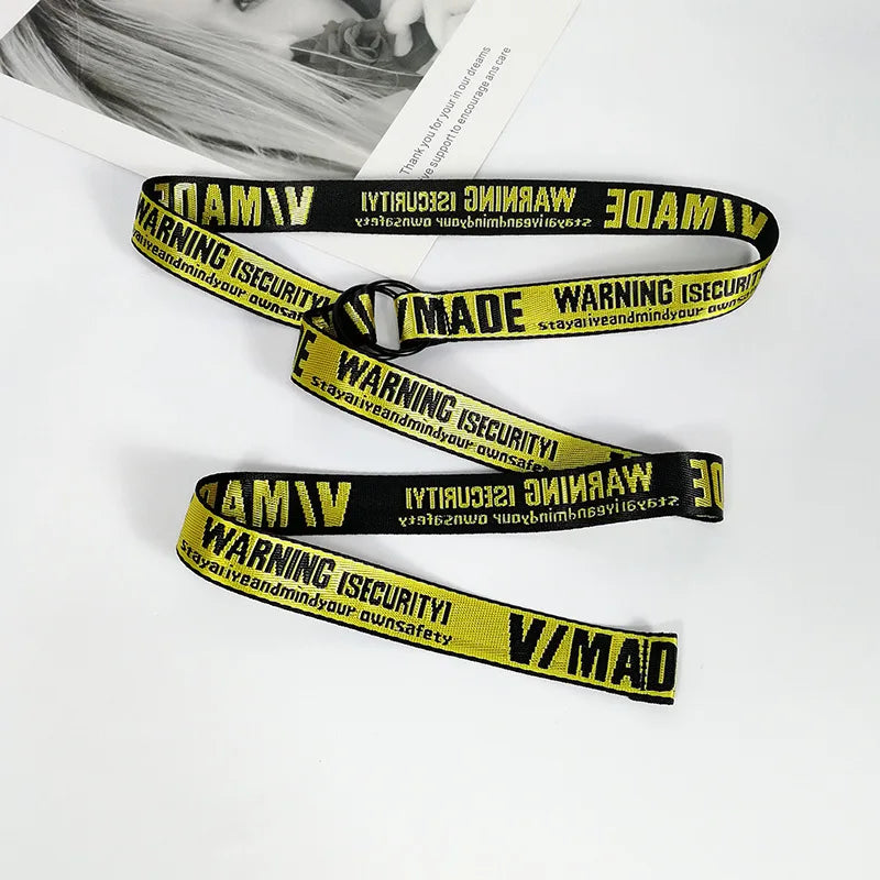 Security Risk slogan webbing belt in acid yellow