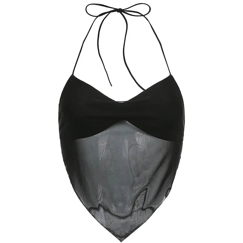 Black mesh halter flat lay